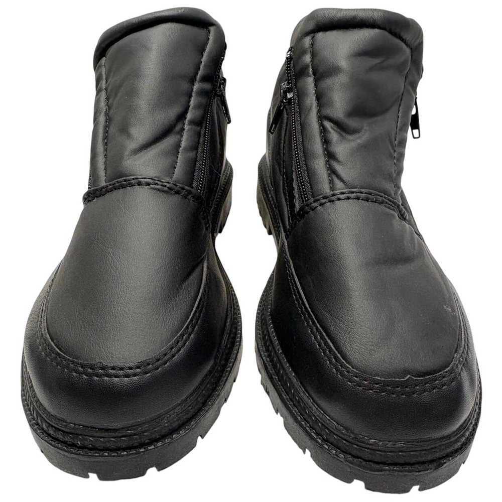Black Faux Shearling Lined Dual Zip Ankle Boots Rubber Lug Sole Women 8 NWOT